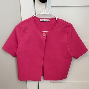 Zara Fuchsia Short Sleeve Knit Cropped Cardigan